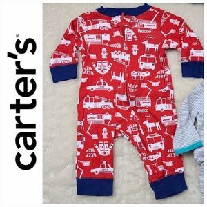 Carter's 3M Red Cotton Firetruck Zipper Pajama PJs Baby Boys Onesie Sleeper